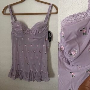 Lavender Floral Lace Trim Chemise
